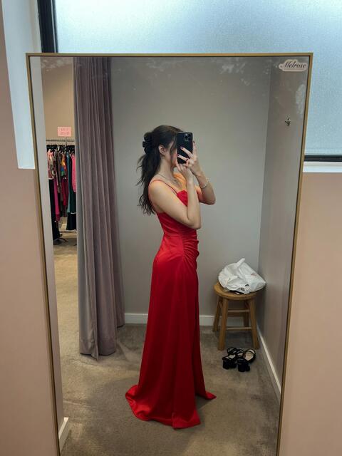 Red maxi dress, tried on, Los Angeles